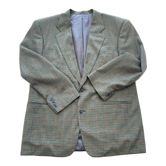 David G. Cotugno Mens 2 Button Silk Wool Blazer Jacket Beige Yellow Houndstooth - Picture 4 of 14